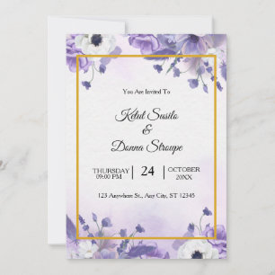 Elegant Purple Watercolor wedding Invitation