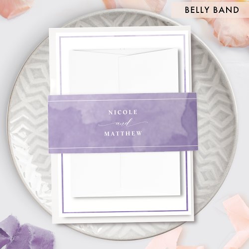 Elegant Purple Watercolor Wedding Invitation Belly Band