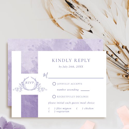 Elegant Purple Watercolor Wedding Monogram RSVP