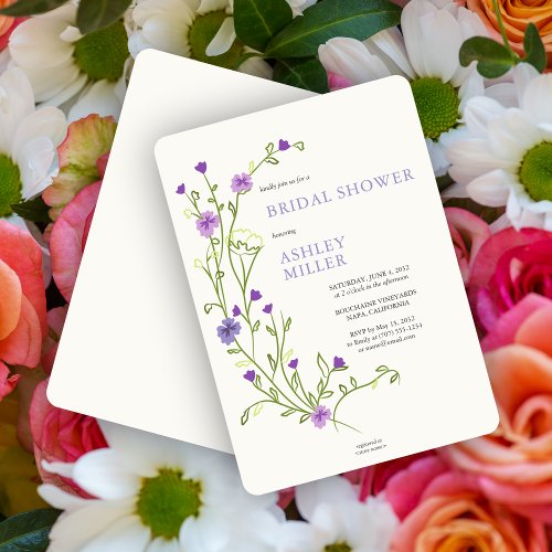 Elegant Purple Watercolor Wildflower Bridal Shower Invitation