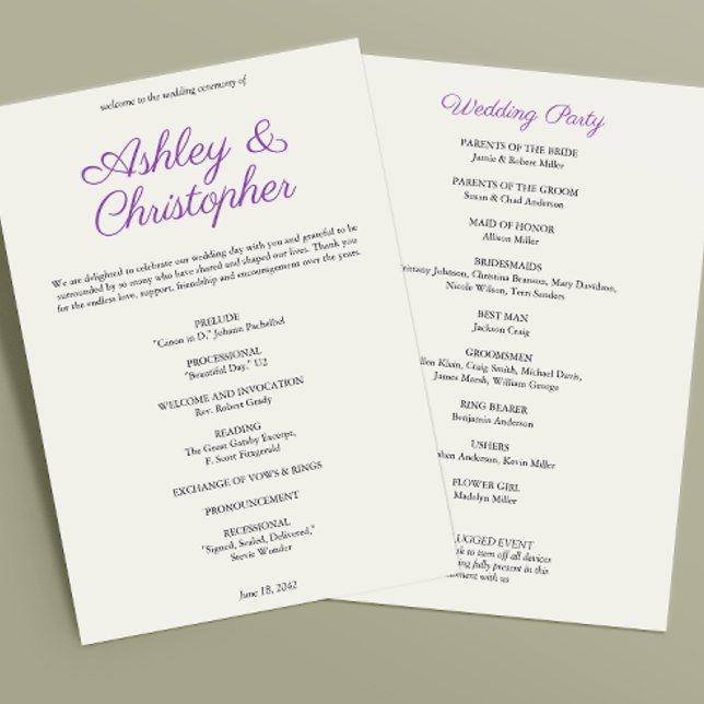 Elegant Purple Watercolor Wildflower Wedding Program (Creator Uploaded)