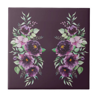 Elegant purple watercolor wisteria blue floral ceramic tile