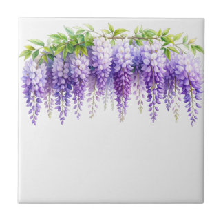 Elegant purple watercolor wisteria blue floral ceramic tile