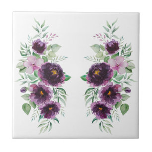 Elegant purple watercolor wisteria blue floral  ceramic tile