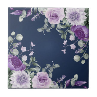 Elegant purple watercolor wisteria blue floral ceramic tile
