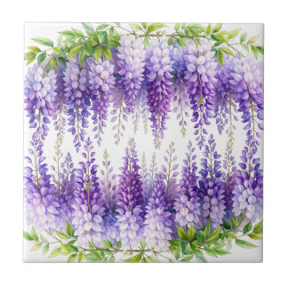 Elegant purple watercolor wisteria blue floral ceramic tile