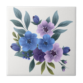 Elegant purple watercolor wisteria blue floral ceramic tile