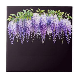 Elegant purple watercolor wisteria blue floral ceramic tile