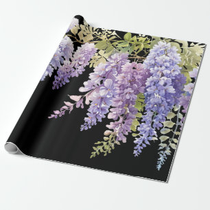 Elegant purple watercolor wisteria blue floral wrapping paper