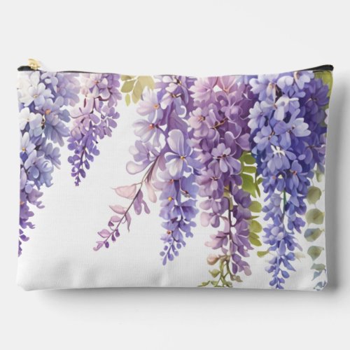 Elegant purple watercolor wisteria floral  accessory pouch