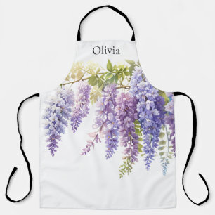 Elegant purple watercolor wisteria floral apron