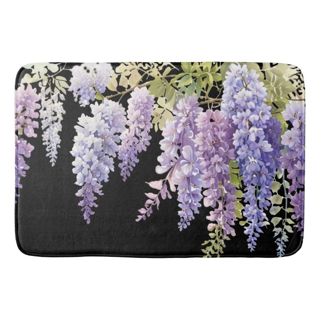 Elegant purple watercolor wisteria floral  bath mat (Front)