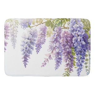 Elegant purple watercolor wisteria floral bath mat