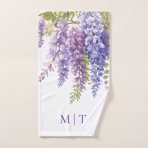 Elegant purple watercolor wisteria floral  bath towel set