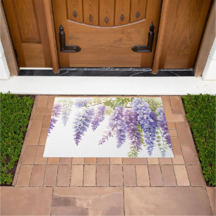 Elegant purple watercolor wisteria floral doormat