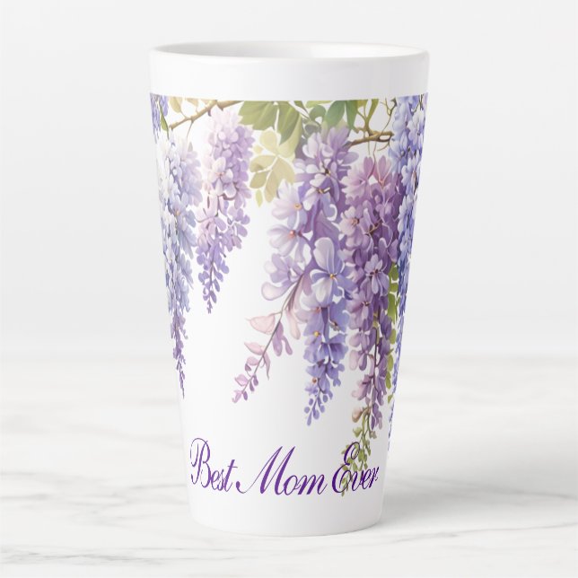 Elegant purple watercolor wisteria floral Mom Latte Mug (Front)