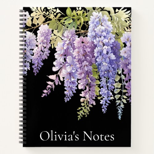 Elegant purple watercolor wisteria floral  notebook