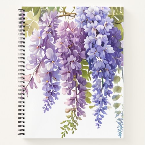 Elegant purple watercolor wisteria floral  notebook