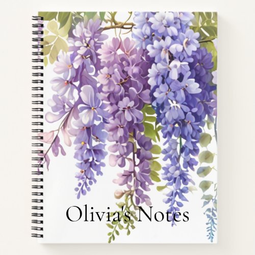 Elegant purple watercolor wisteria floral  notebook