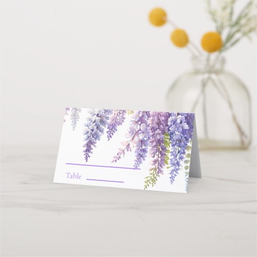Elegant purple watercolor wisteria floral  place card