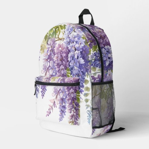 Elegant purple watercolor wisteria floral  printed backpack