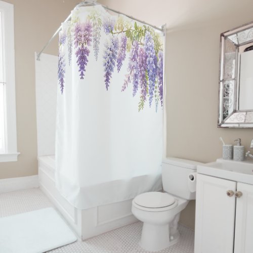 Elegant purple watercolor wisteria floral  shower curtain