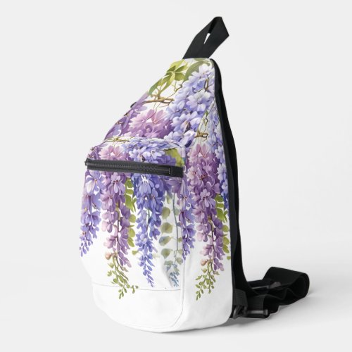 Elegant purple watercolor wisteria floral  sling bag