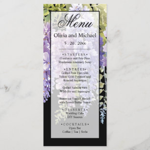 Elegant purple watercolor wisteria floral wedding menu