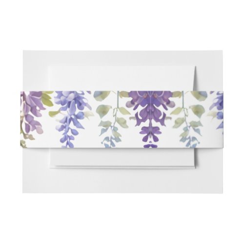Elegant purple watercolor wisteria purple floral  invitation belly band