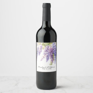 Elegant purple watercolor wisteria purple floral  wine label