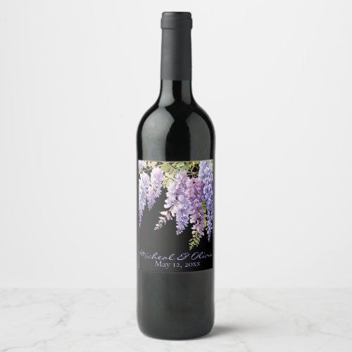 Elegant purple watercolor wisteria purple floral  wine label