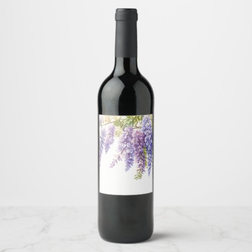 Elegant purple watercolor wisteria purple floral  wine label