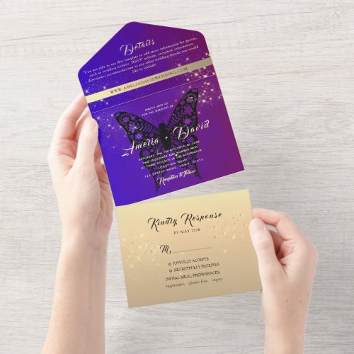 Elegant Purple Wedding All In One Invitation