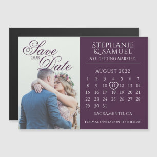 Elegant Purple Wedding Calendar Save the Date Magn Magnetic Invitation
