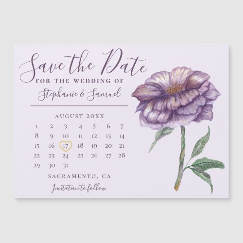 Elegant Purple Wedding Calendar Save The Date Magnetic Invitation