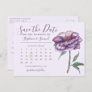 Elegant Purple Wedding Calendar Save the Date Postcard