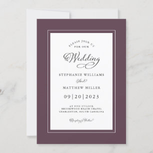 Elegant Purple Wedding Chic Calligraphy Frame Invitation