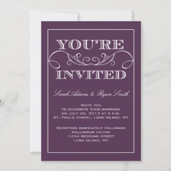 Elegant Purple Wedding Invitation by antiquechandelier at Zazzle