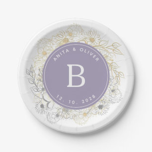 Elegant Purple Wedding Monogram Paper Plates