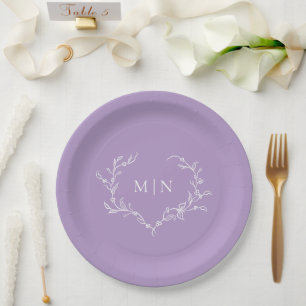Elegant Purple Wedding Monogram Wreath Paper Plates