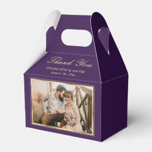 Elegant Purple Wedding Photo Thank You Favor Boxes
