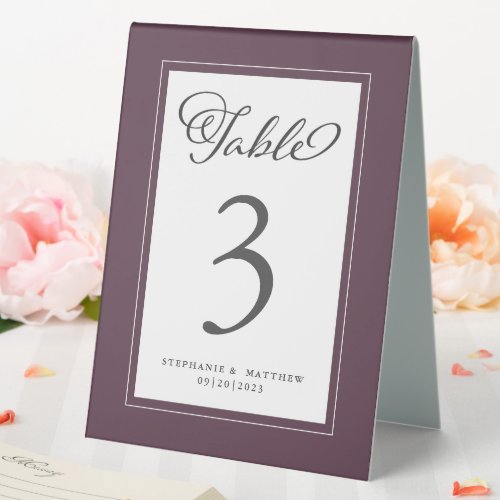Elegant Purple Wedding Reception Chic Guest Dinner Table Tent Sign