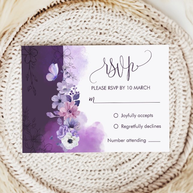 Elegant Purple Wedding RSVP Response Card (Creator Uploaded)