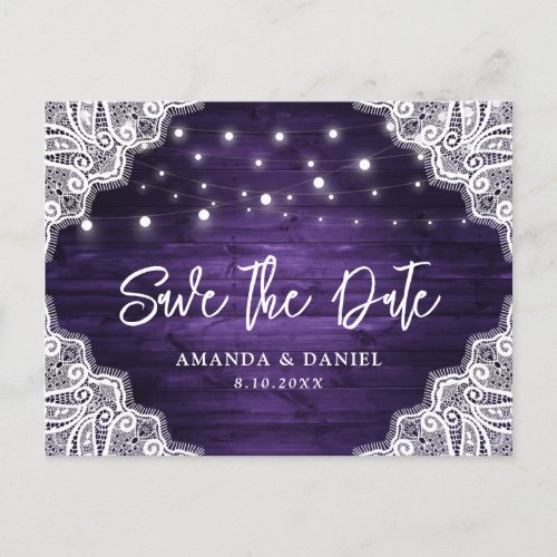 Elegant Purple Wedding Save The Date Announcement Postcard