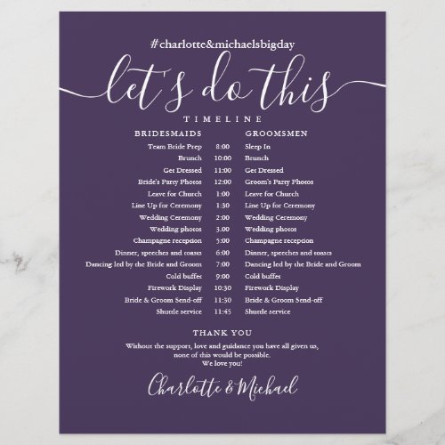 Elegant Purple Wedding Schedule Timeline