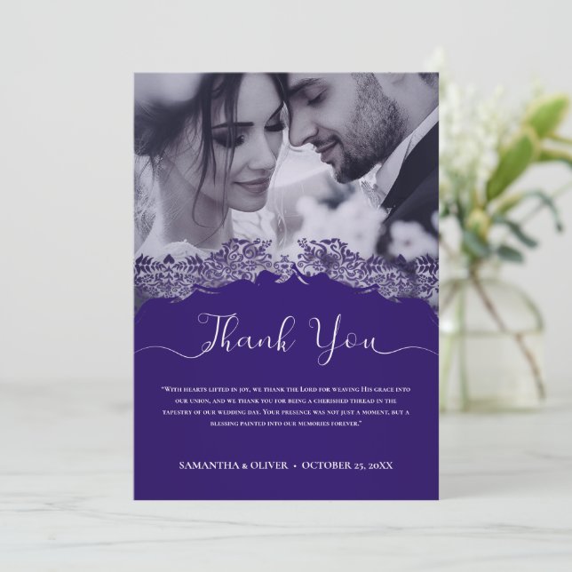Elegant Purple Wedding Thank You Card (Standing Front)