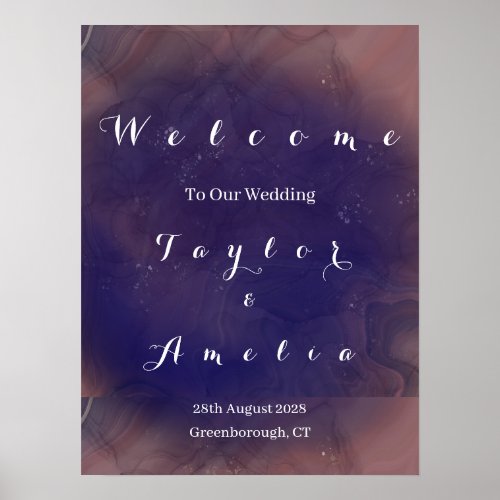 Elegant Purple Wedding Welcome Sign Poster