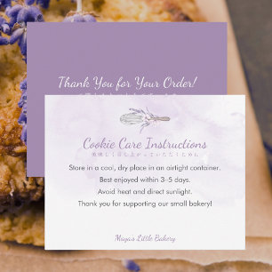 Elegant Purple Whisk Cookie Care Instructions Thank You Card