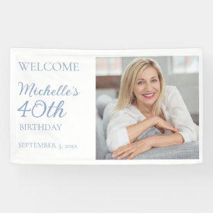 Elegant Purple White Birthday Photo Name Welcome Banner