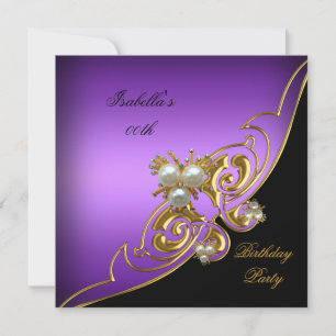 Elegant Purple White Black Gold Pearl Birthday Invitation